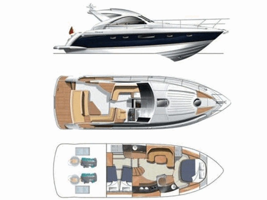 Fairline Targa 44 GT layout including inside, outside and side view